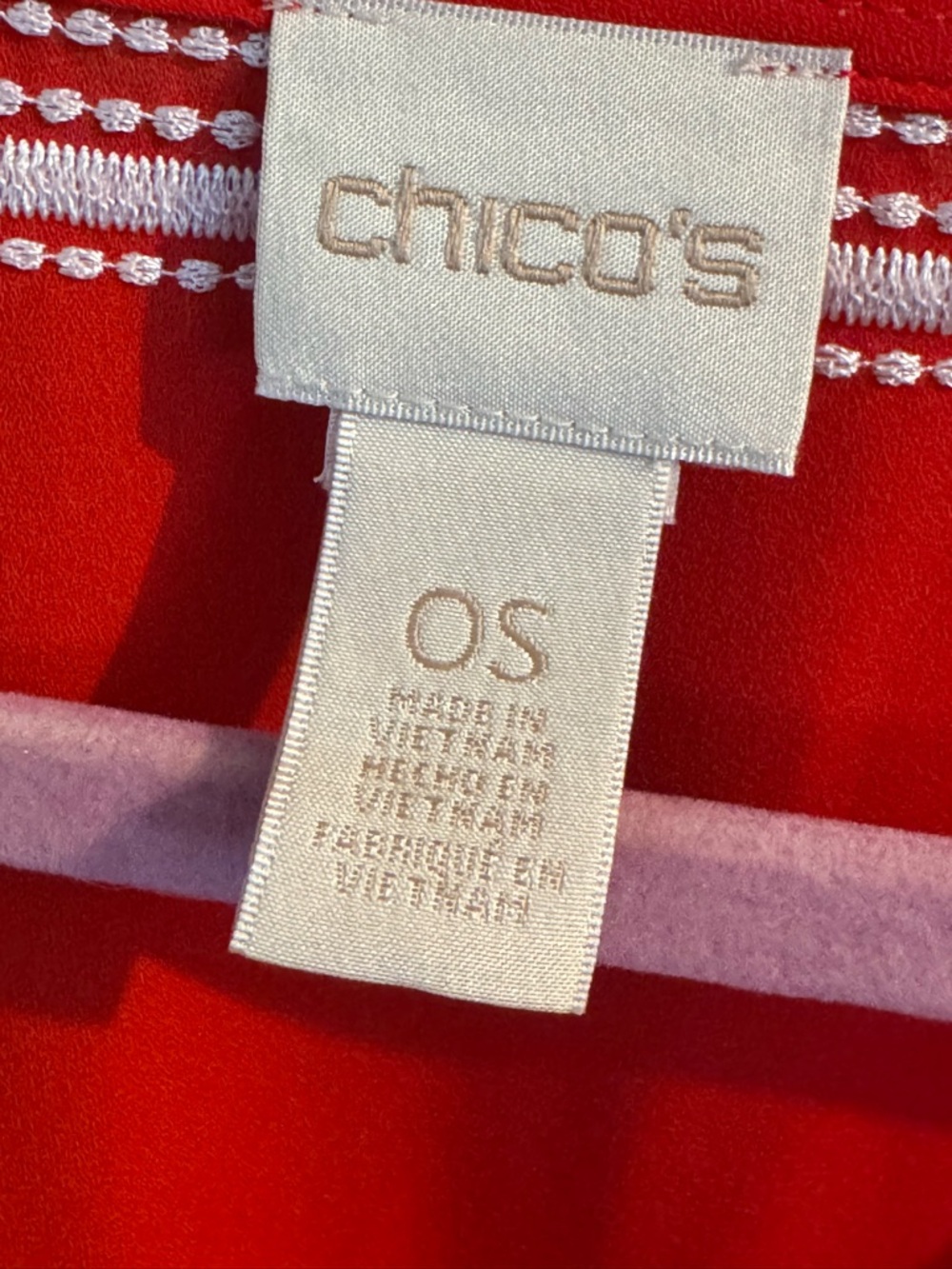 Chico's Bright Red Tunic with White Embroidered V-Neck - Picture 3 of 3